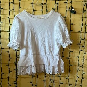 English Factory Eyelet Puff-Sleeve Sweater Tee